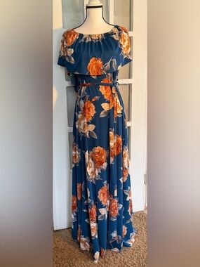 Pinkblush Blue and Orange Floral Maxi Dress